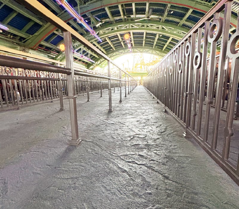 New flooring in roller coaster line at Universal Orlando Resort - Epic Universe.